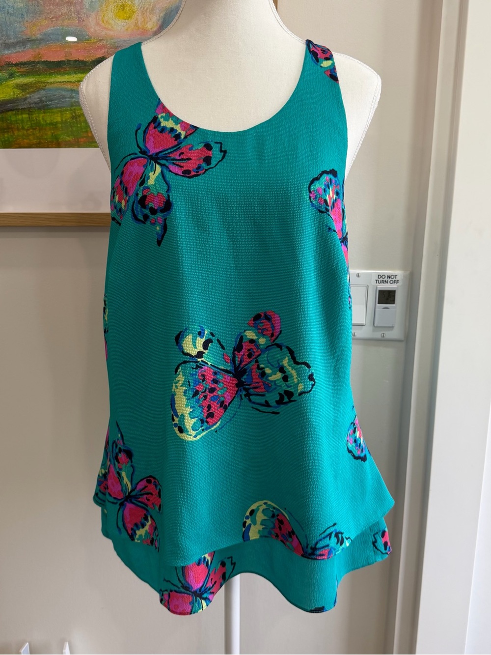 Lilly Pulitzer Teal Butterfly Tie-Back Layered Tank Top Size M
